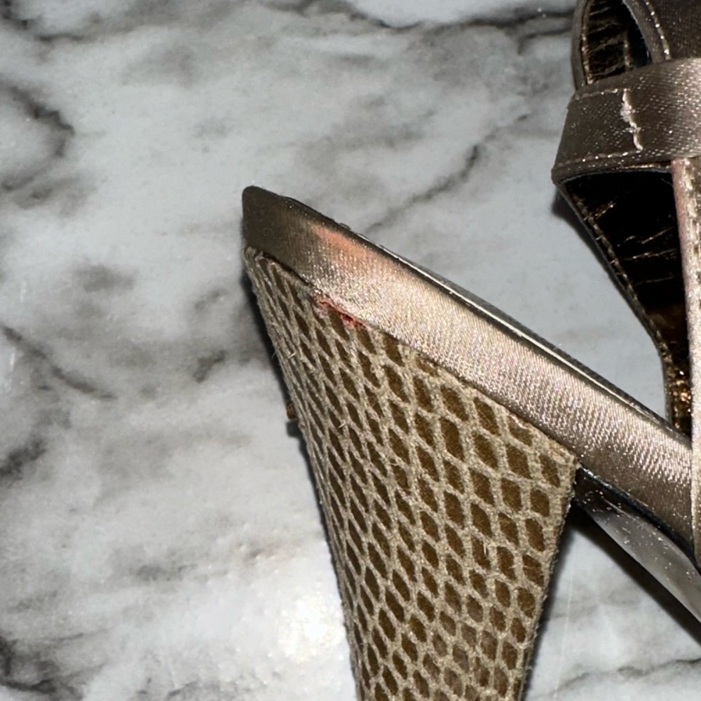 Charles David Formal Gold Heels with Rhinestone Bow Accents - Picture 10 of 13